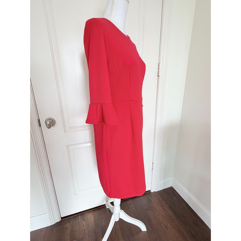 Shelby & Palmer Red 3/4 Bell Sleeve Sheath Dress Women's Size 10 Pre-owned - Picture 3 of 7